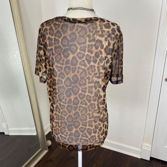 Early 2000's Grunge Bratty Party Euro Sheer Animal Leopard Mesh Blouse Top L - Picture 7 of 9